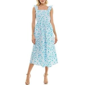 Draper James Floral Blue and White Sleeveless Dress